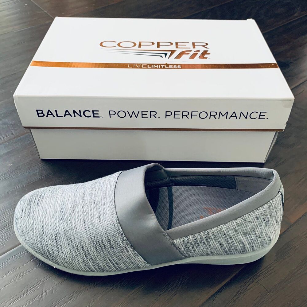 NWT Copper Fit Restore A Line Women's Gray Walking Slip-on Tennis Shoes Size 9.5